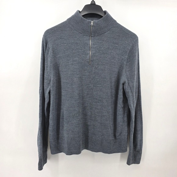 J.Crew Other - J.Crew Mens Large Heather Gray Merino Wool Blend Quarter Zip Pullover Sweater
